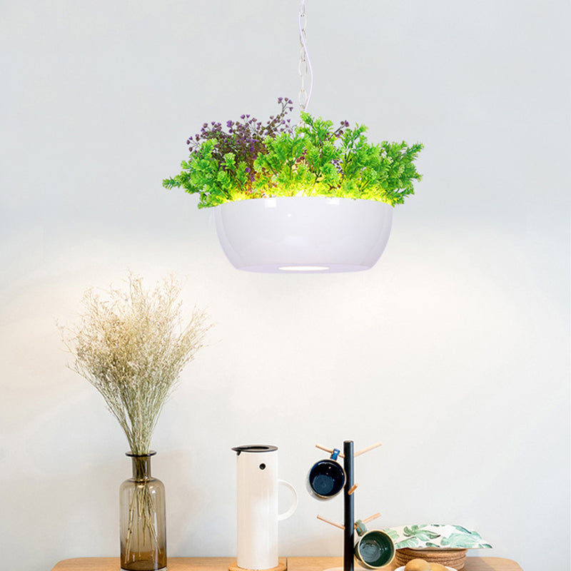 Resin Bowl Plant Pendant Light Kit Farmhouse Balcony LED Ceiling Suspension Lamp in Black/White White Clearhalo 'Ceiling Lights' 'Industrial Pendants' 'Industrial' 'Middle Century Pendants' 'Pendant Lights' 'Pendants' 'Tiffany' Lighting' 1909667