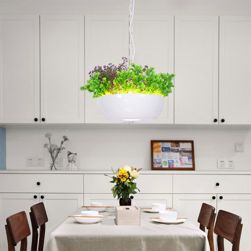 Resin Bowl Plant Pendant Light Kit Farmhouse Balcony LED Ceiling Suspension Lamp in Black/White Clearhalo 'Ceiling Lights' 'Industrial Pendants' 'Industrial' 'Middle Century Pendants' 'Pendant Lights' 'Pendants' 'Tiffany' Lighting' 1909668
