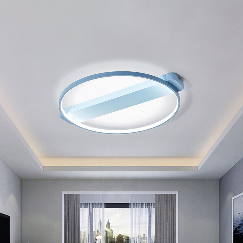 18"/22" W Child Room LED Flush Mount Macaron Yellow/Pink/Grey Close to Ceiling Light Fixture with Round Metal Frame Blue Clearhalo 'Ceiling Lights' 'Close To Ceiling Lights' 'Close to ceiling' 'Flush mount' Lighting' 1909699