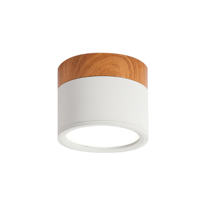 Cylinder Small Flush Ceiling Light Macaron Metal Kitchen Bar Flush Mount Lighting in Yellow/Blue/Black and Wood Clearhalo 'Ceiling Lights' 'Close To Ceiling Lights' 'Close to ceiling' 'Flush mount' Lighting' 1909820