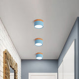 Cylinder Small Flush Ceiling Light Macaron Metal Kitchen Bar Flush Mount Lighting in Yellow/Blue/Black and Wood Blue Clearhalo 'Ceiling Lights' 'Close To Ceiling Lights' 'Close to ceiling' 'Flush mount' Lighting' 1909821