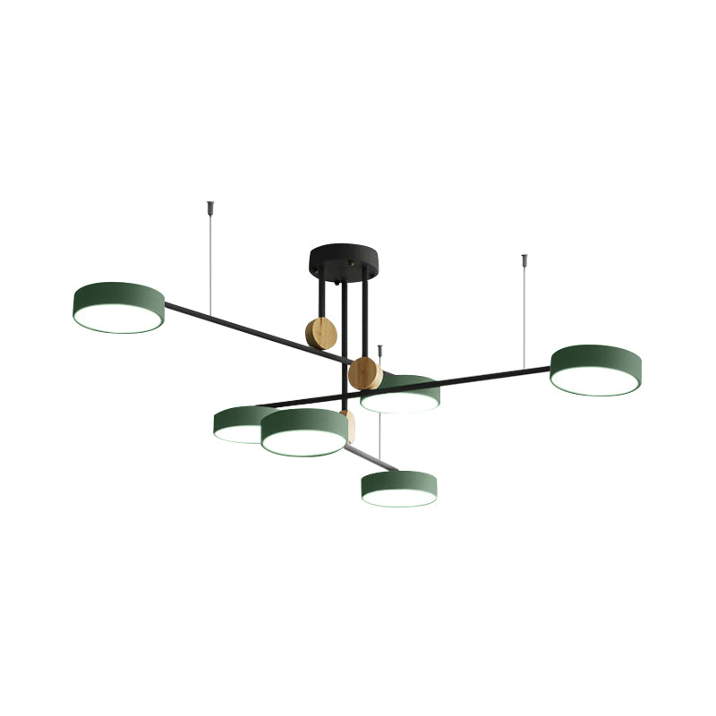 Branch Chandelier Light Fixture Nordic Metal 6 Heads Grey/Green Hanging Lamp with Wood Decor, Warm/White Light Clearhalo 'Ceiling Lights' 'Chandeliers' Lighting' options 1909878