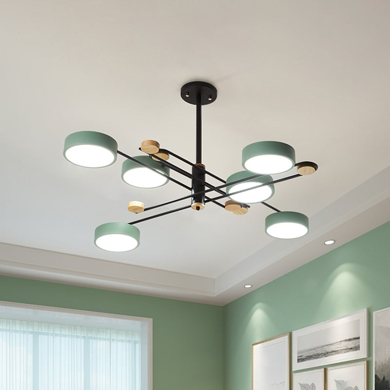 6 Lights Nordic Chandelier Gold/Grey/White-Wood Sputnik Ceiling Hanging Lamp with Acrylic Shade for Living Room Green Clearhalo 'Ceiling Lights' 'Chandeliers' Lighting' options 1909891_af723730-bb79-40c8-bcd2-37e7c76c1e1e