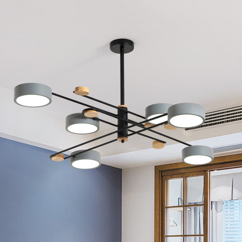 6 Lights Nordic Chandelier Gold/Grey/White-Wood Sputnik Ceiling Hanging Lamp with Acrylic Shade for Living Room Grey Clearhalo 'Ceiling Lights' 'Chandeliers' Lighting' options 1909894_30f631b2-4f53-4142-bc62-0605671b4bc4