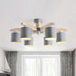 Cylindrical Metal Ceiling Chandelier Nordic 6-Head White/Green/Grey Suspension Lighting with Wood Arm Grey Clearhalo 'Ceiling Lights' 'Chandeliers' Lighting' options 1909901_cc28af9e-74ff-4814-a593-26b11e770bb2