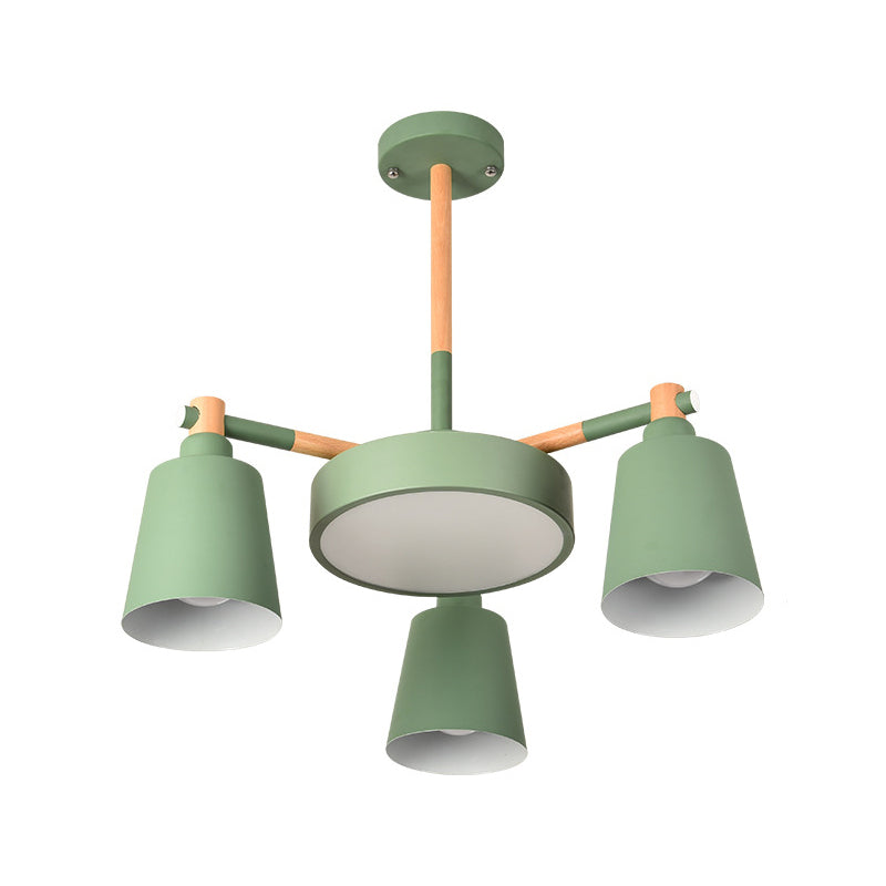 3/5/8-Light Living Room Chandelier Lamp Macaron Grey/Blue/White and Wood Suspension Pendant with Bucket Metal Shade Clearhalo 'Ceiling Lights' 'Chandeliers' Lighting' options 1909914