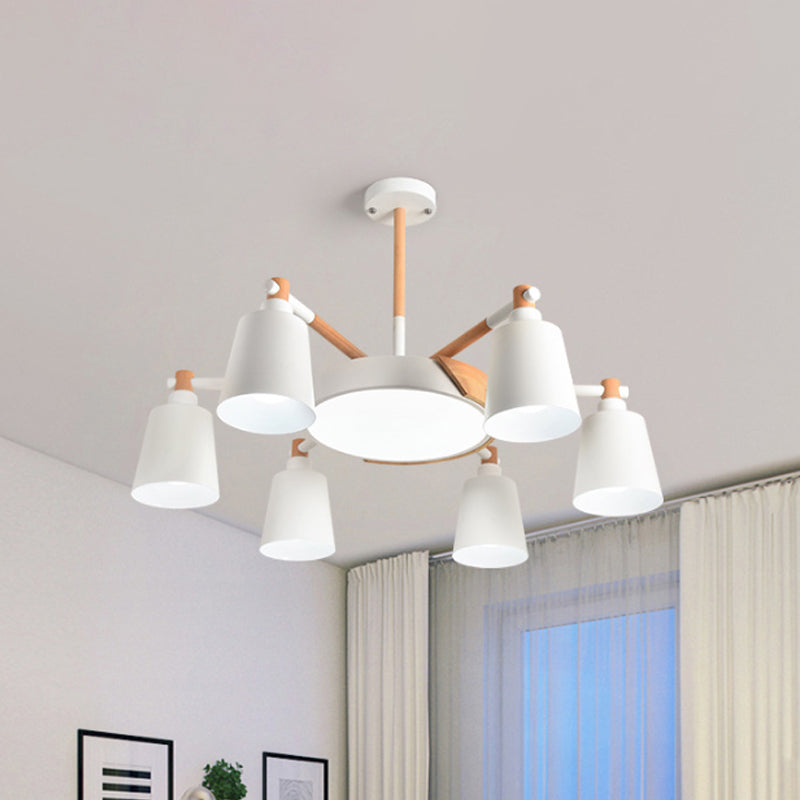 3/5/8-Light Living Room Chandelier Lamp Macaron Grey/Blue/White and Wood Suspension Pendant with Bucket Metal Shade Clearhalo 'Ceiling Lights' 'Chandeliers' Lighting' options 1909922