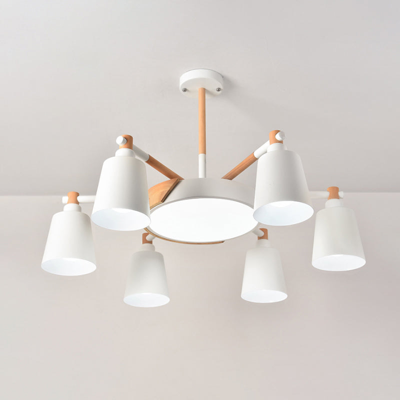 3/5/8-Light Living Room Chandelier Lamp Macaron Grey/Blue/White and Wood Suspension Pendant with Bucket Metal Shade Clearhalo 'Ceiling Lights' 'Chandeliers' Lighting' options 1909923