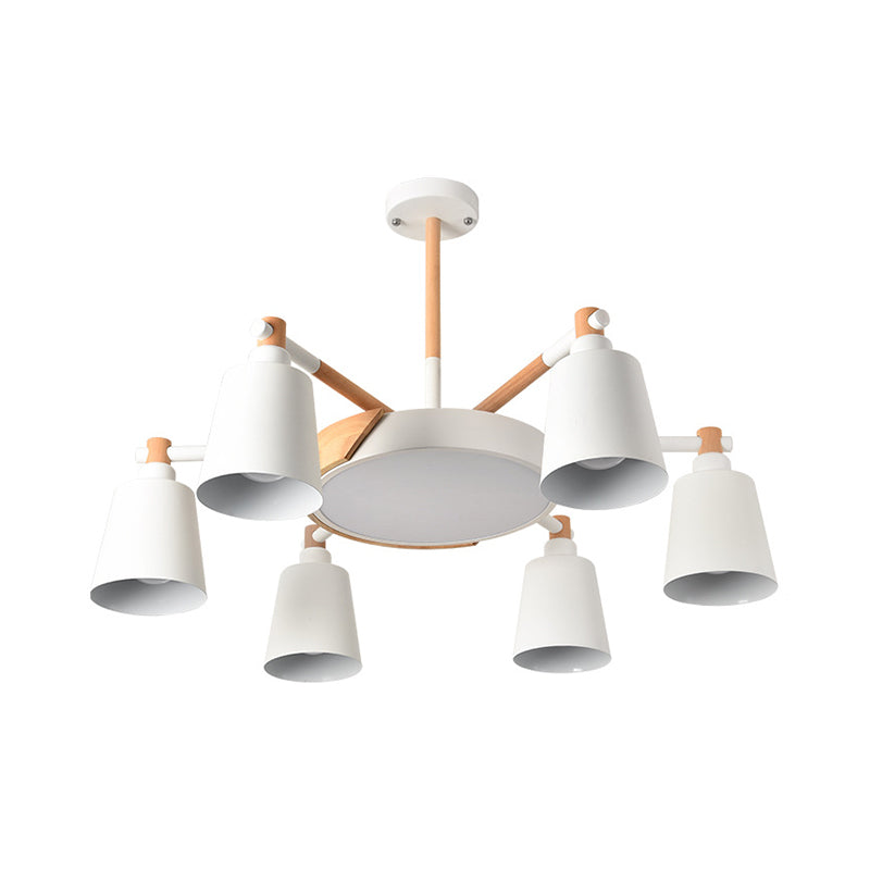 3/5/8-Light Living Room Chandelier Lamp Macaron Grey/Blue/White and Wood Suspension Pendant with Bucket Metal Shade Clearhalo 'Ceiling Lights' 'Chandeliers' Lighting' options 1909924