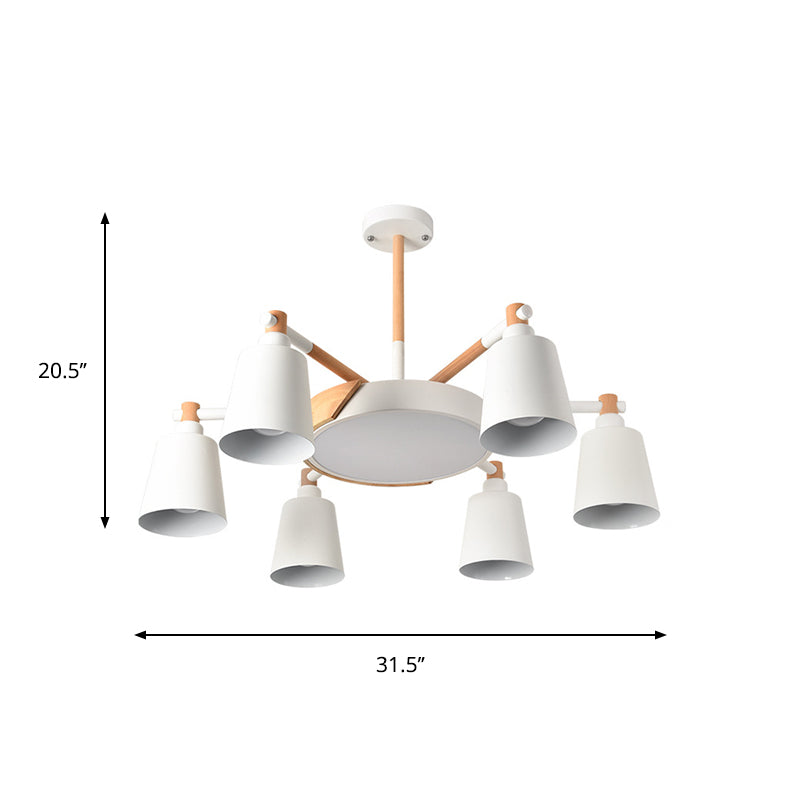 3/5/8-Light Living Room Chandelier Lamp Macaron Grey/Blue/White and Wood Suspension Pendant with Bucket Metal Shade Clearhalo 'Ceiling Lights' 'Chandeliers' Lighting' options 1909925