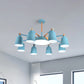 3/5/8-Light Living Room Chandelier Lamp Macaron Grey/Blue/White and Wood Suspension Pendant with Bucket Metal Shade Clearhalo 'Ceiling Lights' 'Chandeliers' Lighting' options 1909927