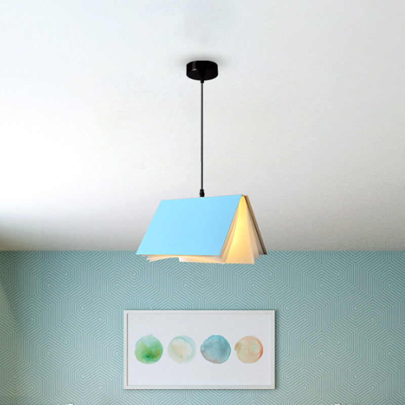 Book Shaped Cafe Pendant Lamp Metal Single-Bulb Macaron Ceiling Hang Light in Blue/Pink/Black Clearhalo 'Ceiling Lights' 'Pendant Lights' 'Pendants' Lighting' 1909941