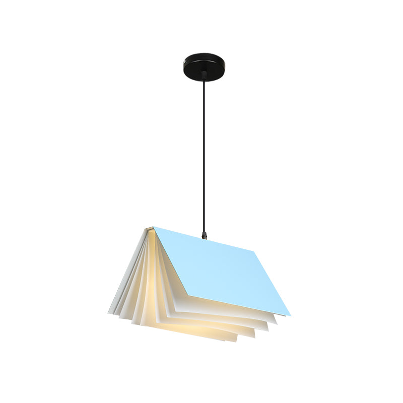 Book Shaped Cafe Pendant Lamp Metal Single-Bulb Macaron Ceiling Hang Light in Blue/Pink/Black Clearhalo 'Ceiling Lights' 'Pendant Lights' 'Pendants' Lighting' 1909942