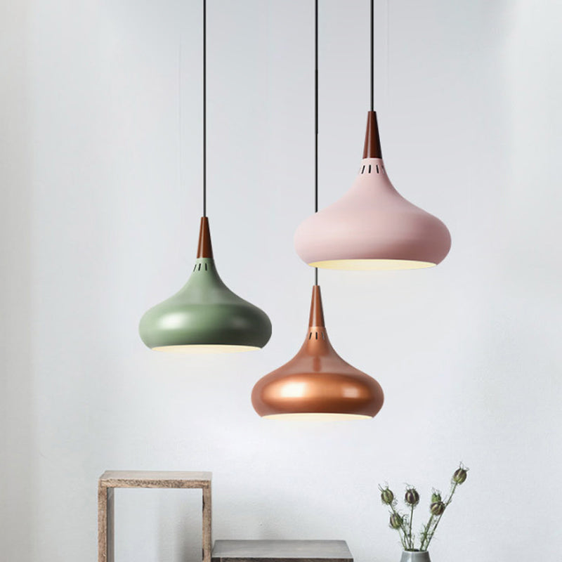 Onion Pendant Lighting Fixture Macaron Aluminum Single Green/White/Gold Hanging Ceiling Light with Vented Socket Pink Clearhalo 'Ceiling Lights' 'Pendant Lights' 'Pendants' Lighting' 1910116_8fd83a49-48dd-434d-b830-d47b5431fd87
