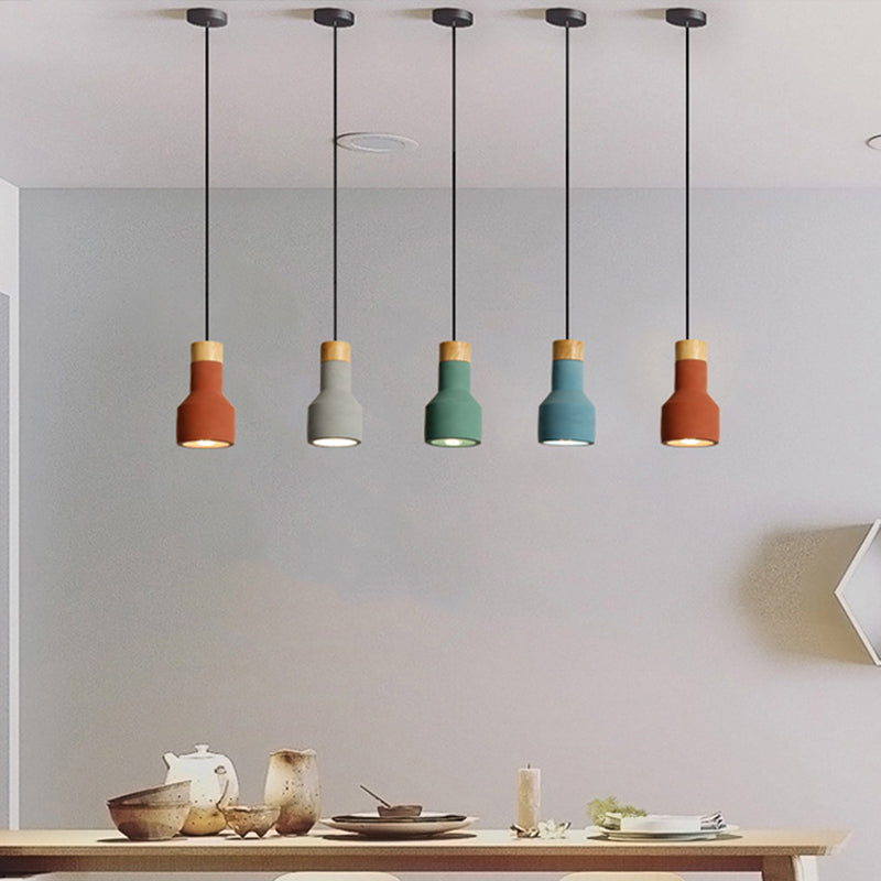 Mini Jar Shaped Cement Drop Pendant Macaron Single Green/Grey/Blue and Wood Pendulum Light for Kitchen Bar Green Clearhalo 'Ceiling Lights' 'Pendant Lights' 'Pendants' Lighting' 1910252_89d781f1-8895-4f0b-922c-544495bcdf64
