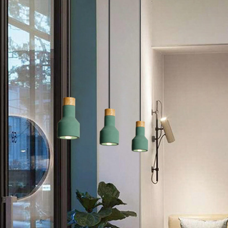 Mini Jar Shaped Cement Drop Pendant Macaron Single Green/Grey/Blue and Wood Pendulum Light for Kitchen Bar Clearhalo 'Ceiling Lights' 'Pendant Lights' 'Pendants' Lighting' 1910253