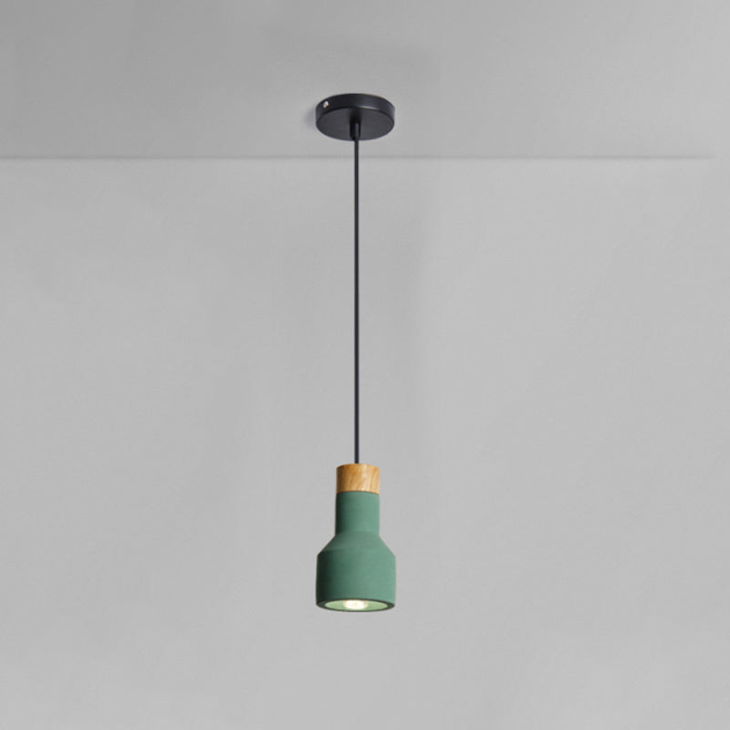 Mini Jar Shaped Cement Drop Pendant Macaron Single Green/Grey/Blue and Wood Pendulum Light for Kitchen Bar Clearhalo 'Ceiling Lights' 'Pendant Lights' 'Pendants' Lighting' 1910254