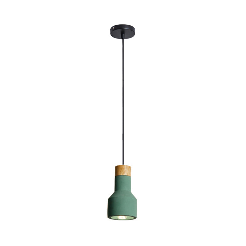 Mini Jar Shaped Cement Drop Pendant Macaron Single Green/Grey/Blue and Wood Pendulum Light for Kitchen Bar Clearhalo 'Ceiling Lights' 'Pendant Lights' 'Pendants' Lighting' 1910255
