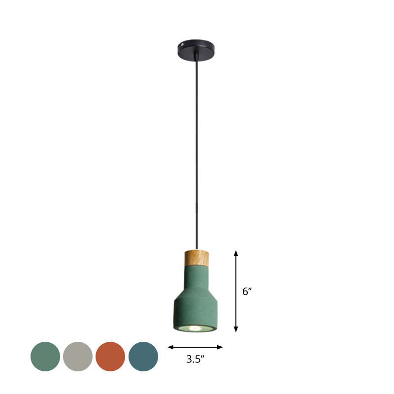 Mini Jar Shaped Cement Drop Pendant Macaron Single Green/Grey/Blue and Wood Pendulum Light for Kitchen Bar Clearhalo 'Ceiling Lights' 'Pendant Lights' 'Pendants' Lighting' 1910256