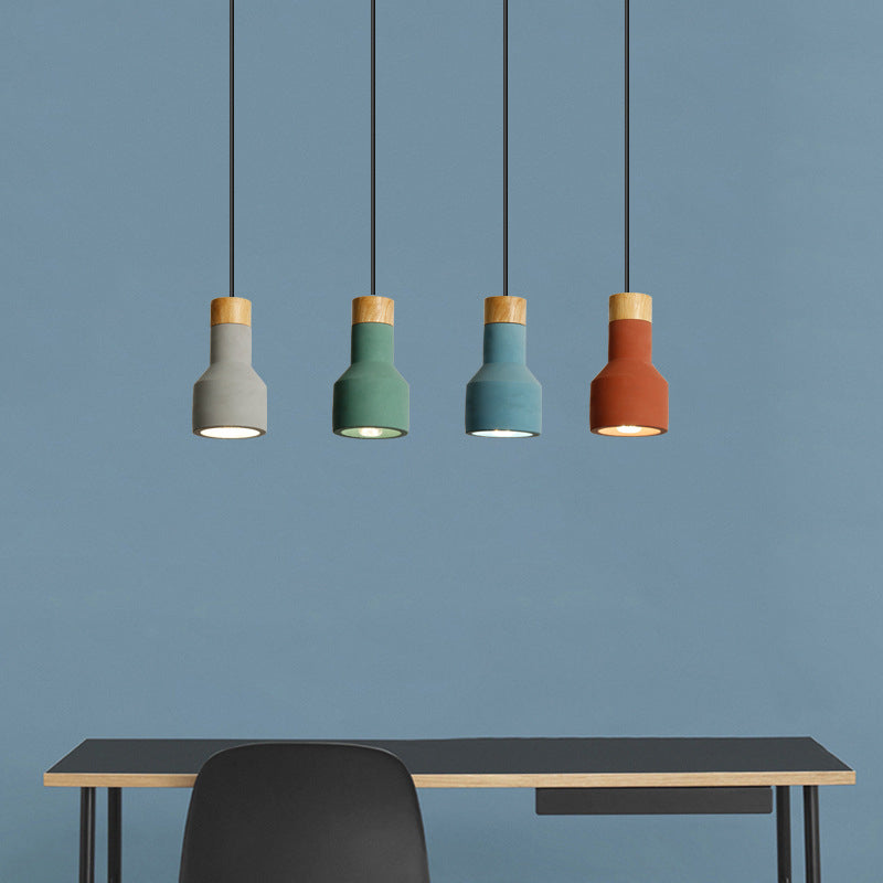 Mini Jar Shaped Cement Drop Pendant Macaron Single Green/Grey/Blue and Wood Pendulum Light for Kitchen Bar Red Clearhalo 'Ceiling Lights' 'Pendant Lights' 'Pendants' Lighting' 1910260_517c99b5-631e-409b-ac5c-53abfbfccdad