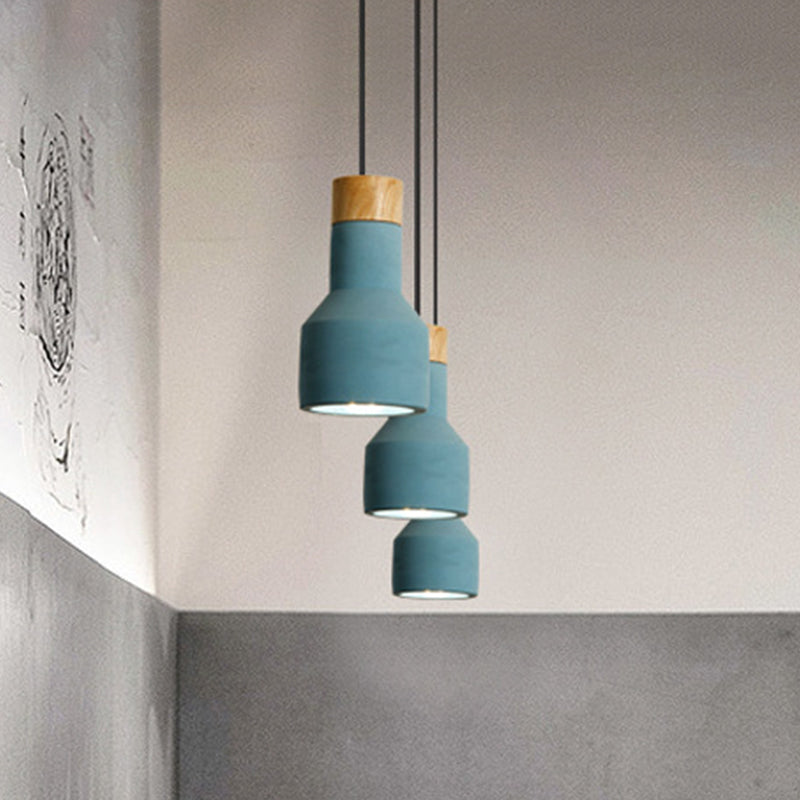 Mini Jar Shaped Cement Drop Pendant Macaron Single Green/Grey/Blue and Wood Pendulum Light for Kitchen Bar Clearhalo 'Ceiling Lights' 'Pendant Lights' 'Pendants' Lighting' 1910263