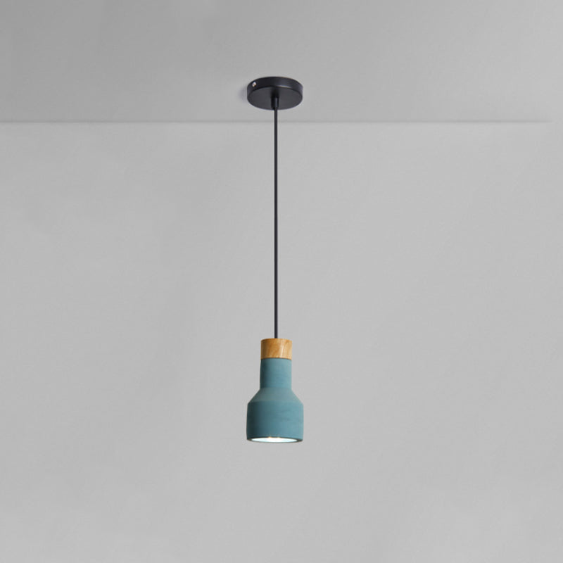 Mini Jar Shaped Cement Drop Pendant Macaron Single Green/Grey/Blue and Wood Pendulum Light for Kitchen Bar Clearhalo 'Ceiling Lights' 'Pendant Lights' 'Pendants' Lighting' 1910264