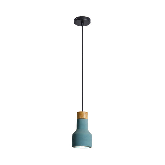 Mini Jar Shaped Cement Drop Pendant Macaron Single Green/Grey/Blue and Wood Pendulum Light for Kitchen Bar Clearhalo 'Ceiling Lights' 'Pendant Lights' 'Pendants' Lighting' 1910265