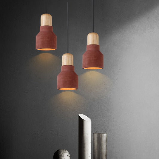 Cement Bottle Small Hanging Lamp Macaron Single Red/Grey/Green Ceiling Pendant Light with Wood Top Clearhalo 'Ceiling Lights' 'Pendant Lights' 'Pendants' Lighting' 1910284