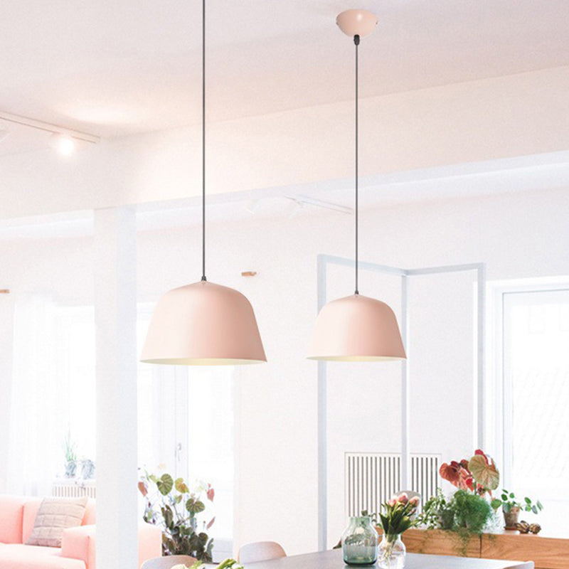Macaron Single-Bulb Drop Pendant Pink/Grey/Green Bowl Pendulum Light with Iron Shade, 10"/12.5" Width Clearhalo 'Ceiling Lights' 'Pendant Lights' 'Pendants' Lighting' 1910314