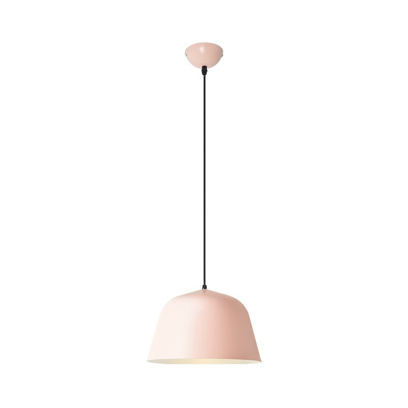 Macaron Single-Bulb Drop Pendant Pink/Grey/Green Bowl Pendulum Light with Iron Shade, 10"/12.5" Width Clearhalo 'Ceiling Lights' 'Pendant Lights' 'Pendants' Lighting' 1910315