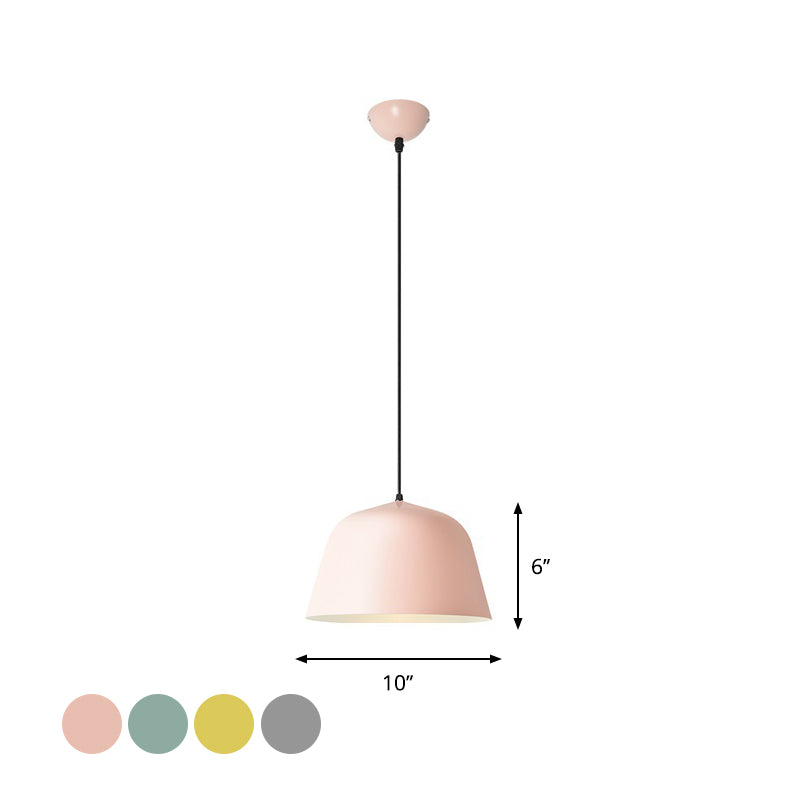 Macaron Single-Bulb Drop Pendant Pink/Grey/Green Bowl Pendulum Light with Iron Shade, 10"/12.5" Width Clearhalo 'Ceiling Lights' 'Pendant Lights' 'Pendants' Lighting' 1910316