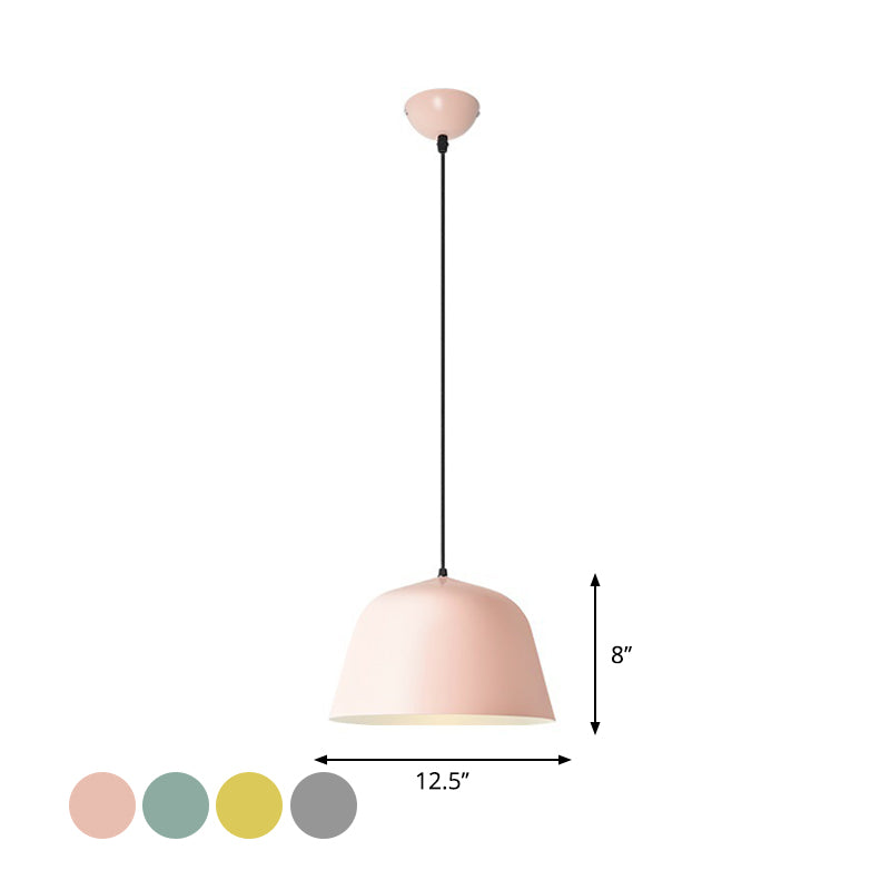 Macaron Single-Bulb Drop Pendant Pink/Grey/Green Bowl Pendulum Light with Iron Shade, 10"/12.5" Width Clearhalo 'Ceiling Lights' 'Pendant Lights' 'Pendants' Lighting' 1910317