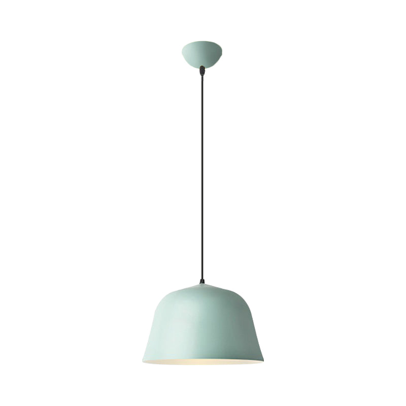 Macaron Single-Bulb Drop Pendant Pink/Grey/Green Bowl Pendulum Light with Iron Shade, 10"/12.5" Width Clearhalo 'Ceiling Lights' 'Pendant Lights' 'Pendants' Lighting' 1910321