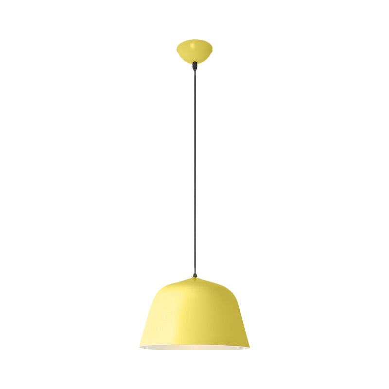 Macaron Single-Bulb Drop Pendant Pink/Grey/Green Bowl Pendulum Light with Iron Shade, 10"/12.5" Width Clearhalo 'Ceiling Lights' 'Pendant Lights' 'Pendants' Lighting' 1910325