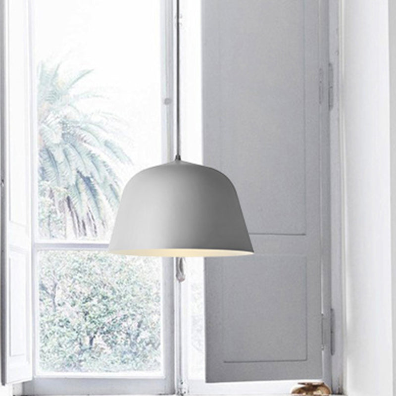 Macaron Single-Bulb Drop Pendant Pink/Grey/Green Bowl Pendulum Light with Iron Shade, 10"/12.5" Width Clearhalo 'Ceiling Lights' 'Pendant Lights' 'Pendants' Lighting' 1910327