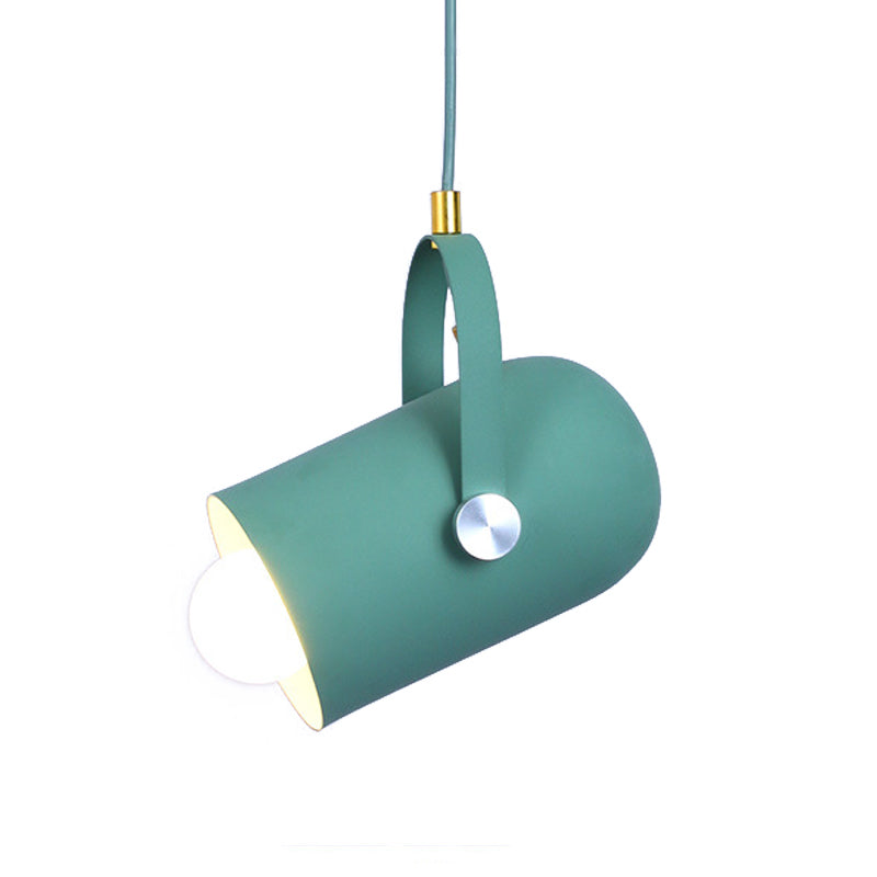 1-Light Clothing Store Pendant Lighting Macaron Blue/Pink/Black Handled Suspension Light with Cloche Aluminum Shade Clearhalo 'Ceiling Lights' 'Pendant Lights' 'Pendants' Lighting' 1910335