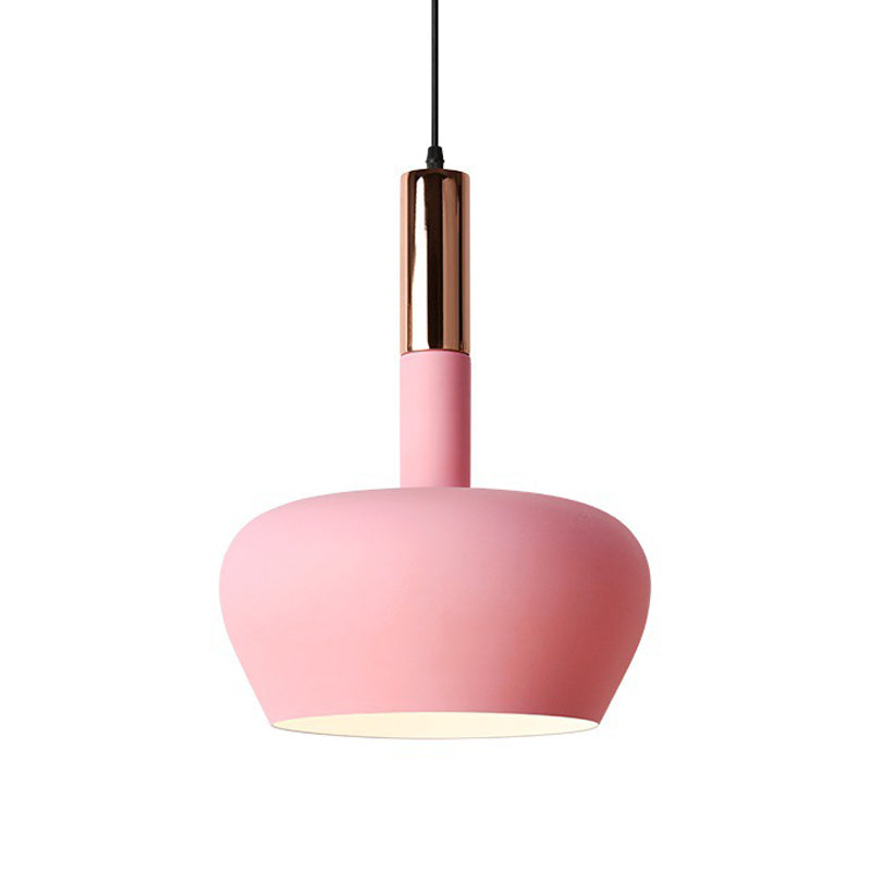 Apple-Shape Down Lighting Pendant Macaron Metallic 1 Light Pink/Blue/Yellow Ceiling Hang Light with Handle Clearhalo 'Ceiling Lights' 'Pendant Lights' 'Pendants' Lighting' 1910346