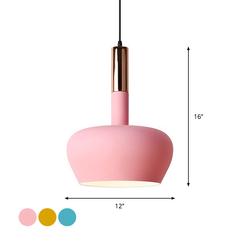 Apple-Shape Down Lighting Pendant Macaron Metallic 1 Light Pink/Blue/Yellow Ceiling Hang Light with Handle Clearhalo 'Ceiling Lights' 'Pendant Lights' 'Pendants' Lighting' 1910347