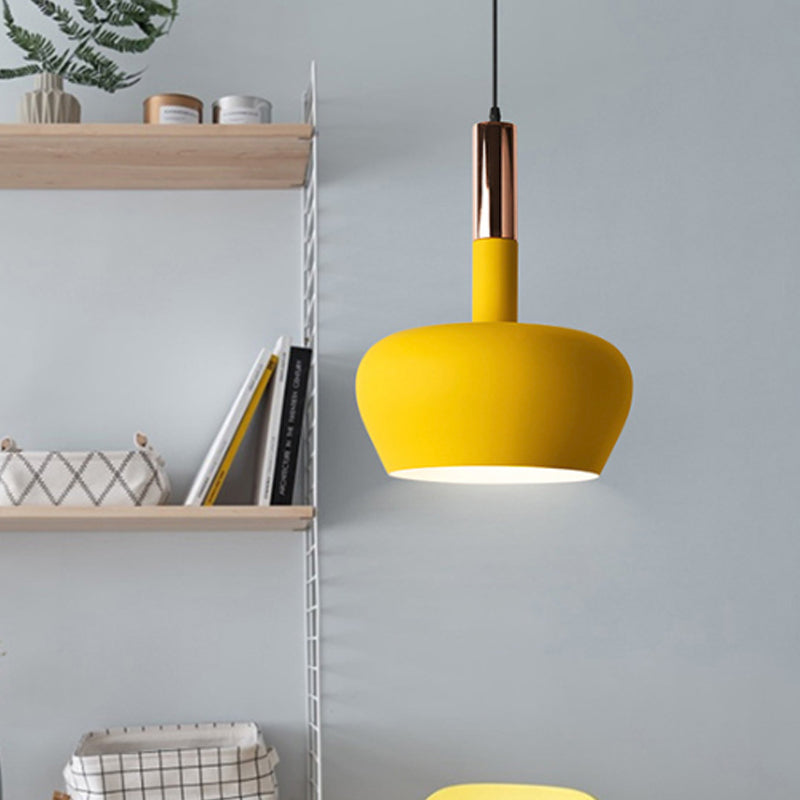 Apple-Shape Down Lighting Pendant Macaron Metallic 1 Light Pink/Blue/Yellow Ceiling Hang Light with Handle Clearhalo 'Ceiling Lights' 'Pendant Lights' 'Pendants' Lighting' 1910349
