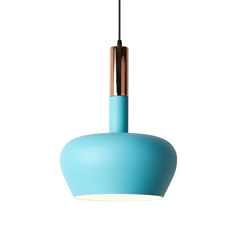 Apple-Shape Down Lighting Pendant Macaron Metallic 1 Light Pink/Blue/Yellow Ceiling Hang Light with Handle Clearhalo 'Ceiling Lights' 'Pendant Lights' 'Pendants' Lighting' 1910354