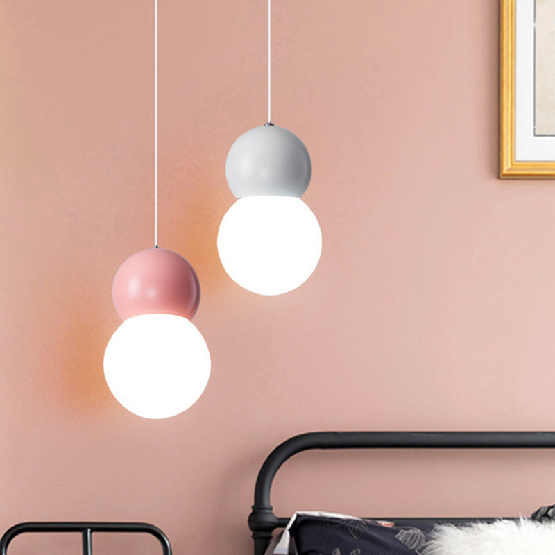 Gourd Shaped Kids Bedside Pendulum Light Milky Glass 1 Head Macaron Ceiling Pendant in Pink/Yellow/Blue Pink Clearhalo 'Ceiling Lights' 'Glass shade' 'Glass' 'Island Lights' 'Pendant Lights' 'Pendants' Lighting' 1910361