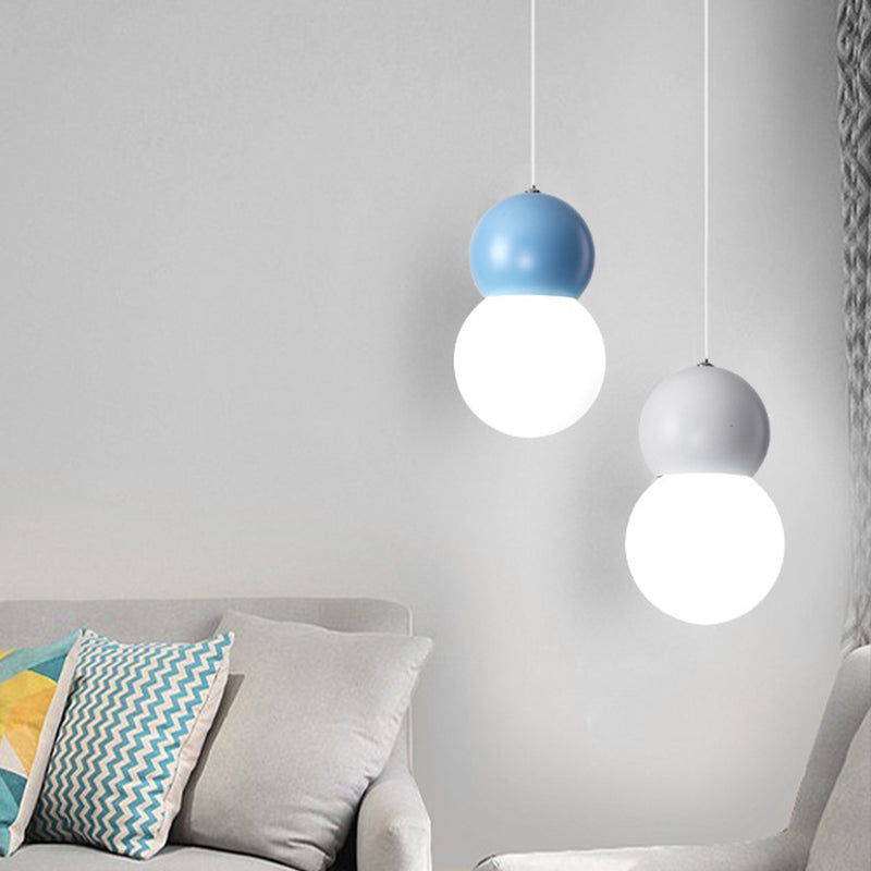 Gourd Shaped Kids Bedside Pendulum Light Milky Glass 1 Head Macaron Ceiling Pendant in Pink/Yellow/Blue Blue Clearhalo 'Ceiling Lights' 'Glass shade' 'Glass' 'Island Lights' 'Pendant Lights' 'Pendants' Lighting' 1910363