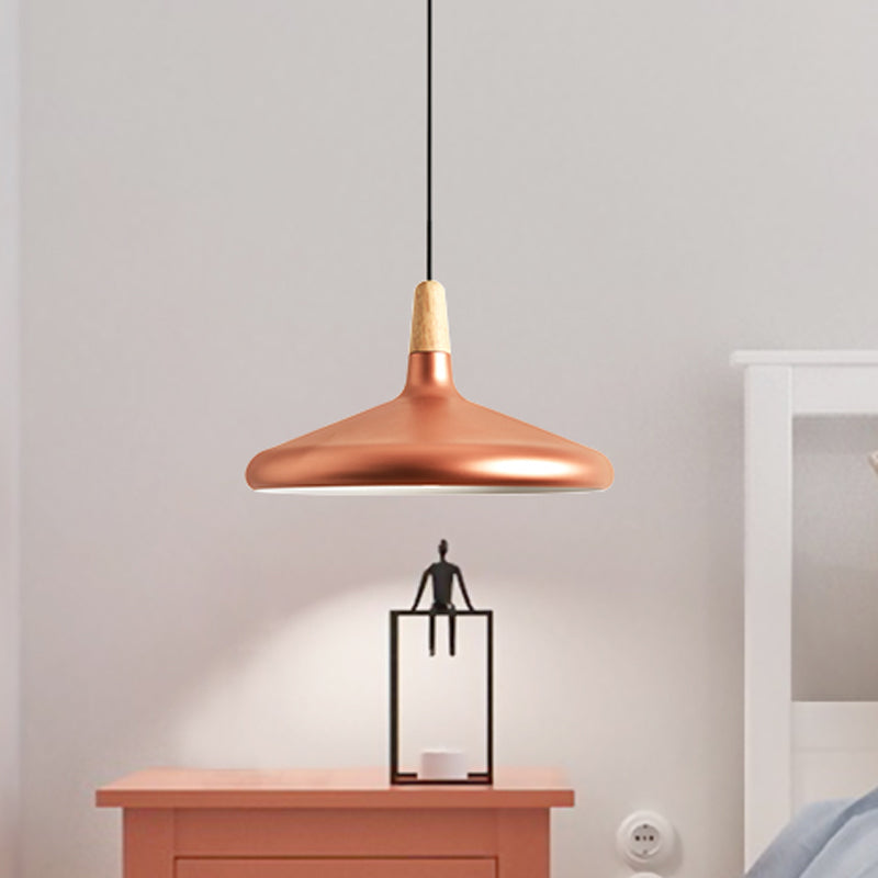 Conical Hanging Ceiling Light Macaron Aluminum 1-Bulb Pink/Gold/Grey and Wood Pendant Light Fixture over Table Clearhalo 'Ceiling Lights' 'Pendant Lights' 'Pendants' Lighting' 1910393