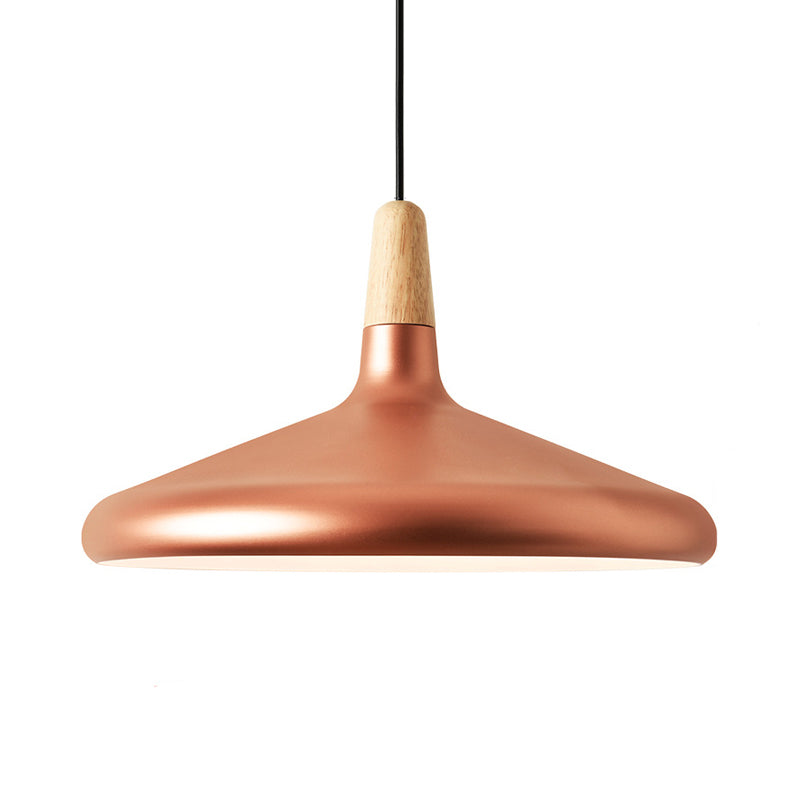 Conical Hanging Ceiling Light Macaron Aluminum 1-Bulb Pink/Gold/Grey and Wood Pendant Light Fixture over Table Clearhalo 'Ceiling Lights' 'Pendant Lights' 'Pendants' Lighting' 1910394