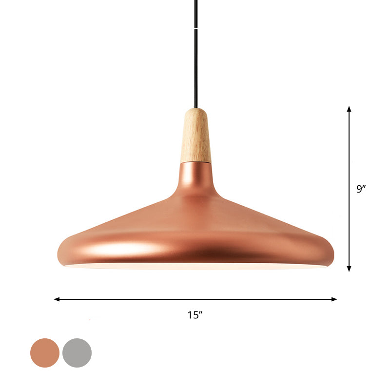 Conical Hanging Ceiling Light Macaron Aluminum 1-Bulb Pink/Gold/Grey and Wood Pendant Light Fixture over Table Clearhalo 'Ceiling Lights' 'Pendant Lights' 'Pendants' Lighting' 1910395