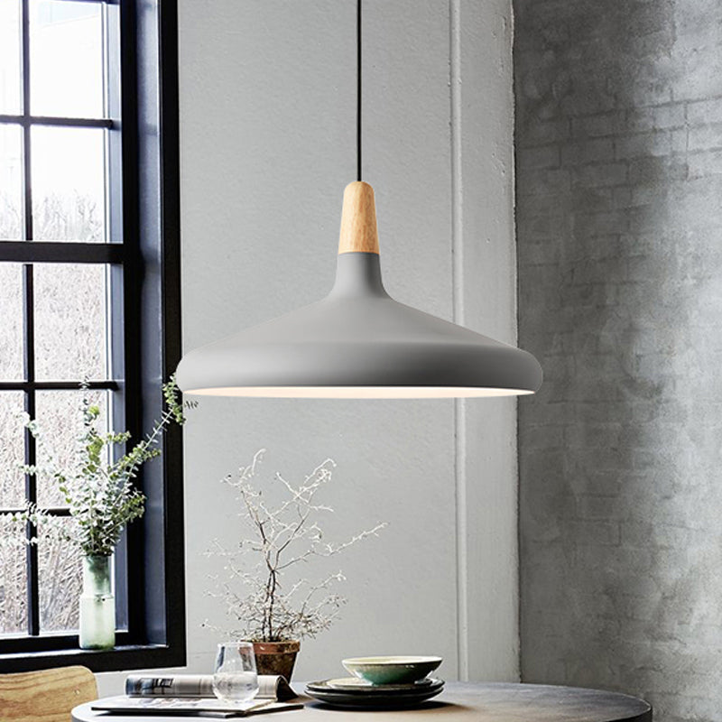 Conical Hanging Ceiling Light Macaron Aluminum 1-Bulb Pink/Gold/Grey and Wood Pendant Light Fixture over Table Clearhalo 'Ceiling Lights' 'Pendant Lights' 'Pendants' Lighting' 1910397