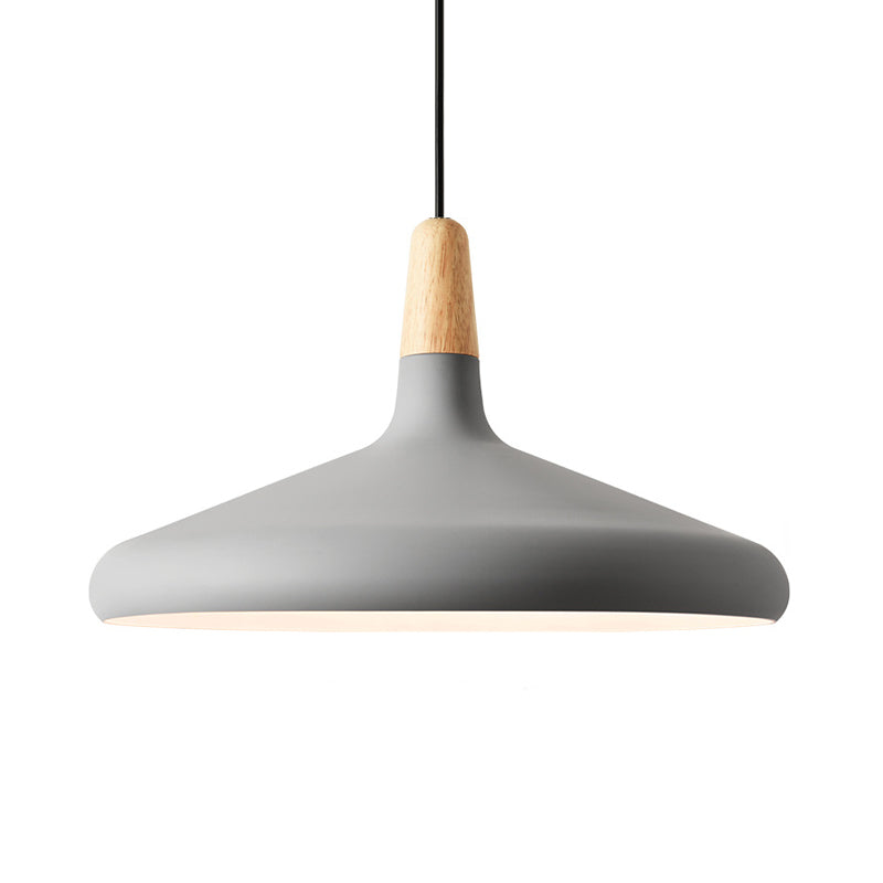 Conical Hanging Ceiling Light Macaron Aluminum 1-Bulb Pink/Gold/Grey and Wood Pendant Light Fixture over Table Clearhalo 'Ceiling Lights' 'Pendant Lights' 'Pendants' Lighting' 1910398