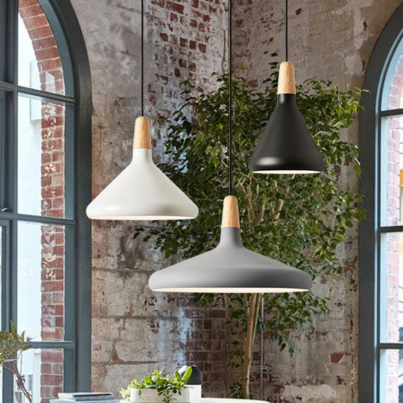 Conical Hanging Ceiling Light Macaron Aluminum 1-Bulb Pink/Gold/Grey and Wood Pendant Light Fixture over Table Clearhalo 'Ceiling Lights' 'Pendant Lights' 'Pendants' Lighting' 1910402