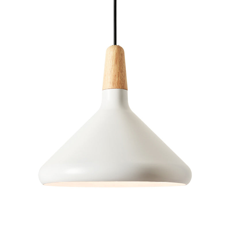 Conical Hanging Ceiling Light Macaron Aluminum 1-Bulb Pink/Gold/Grey and Wood Pendant Light Fixture over Table Clearhalo 'Ceiling Lights' 'Pendant Lights' 'Pendants' Lighting' 1910403