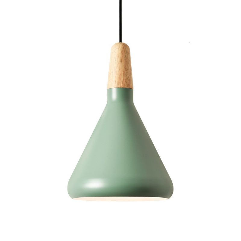 Conical Hanging Ceiling Light Macaron Aluminum 1-Bulb Pink/Gold/Grey and Wood Pendant Light Fixture over Table Clearhalo 'Ceiling Lights' 'Pendant Lights' 'Pendants' Lighting' 1910405